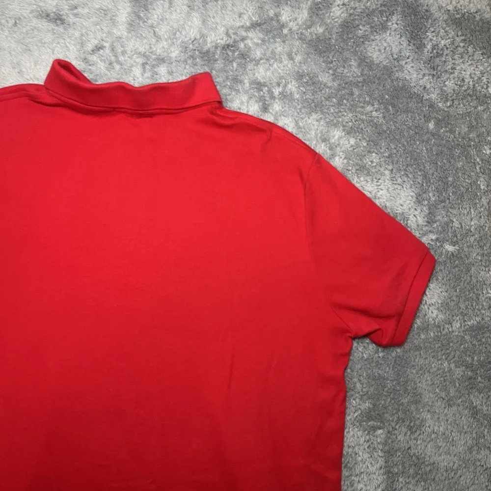 VTG Polo By Ralph Lauren Red Short Sleeve Shirt Navy Pony Custom Fit Cotton SZ L
